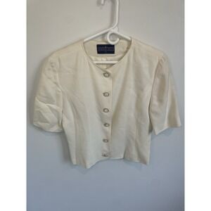 Vintage‎ Herman Geist White Ivory Button Front Blouse Size 8 Old Money Vibe